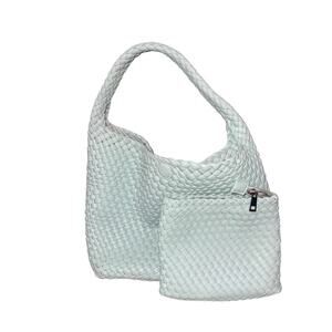 Rachel Zoe Aqua Woven Blue Hobo Shoulder Bag with matching pouch vegan leather